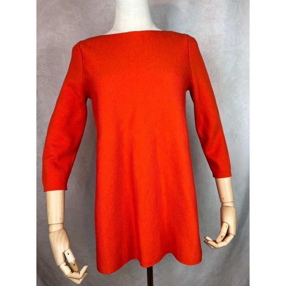 COS 92% Wool Blend Sweater Boat Neck 3/4 Sleeve Deep Orange Red Size Small